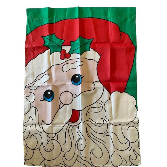 Vintage Santa Claus Face Christmas Large House Flag Red Green White 1990s 29x40 - Picture 1 of 3
